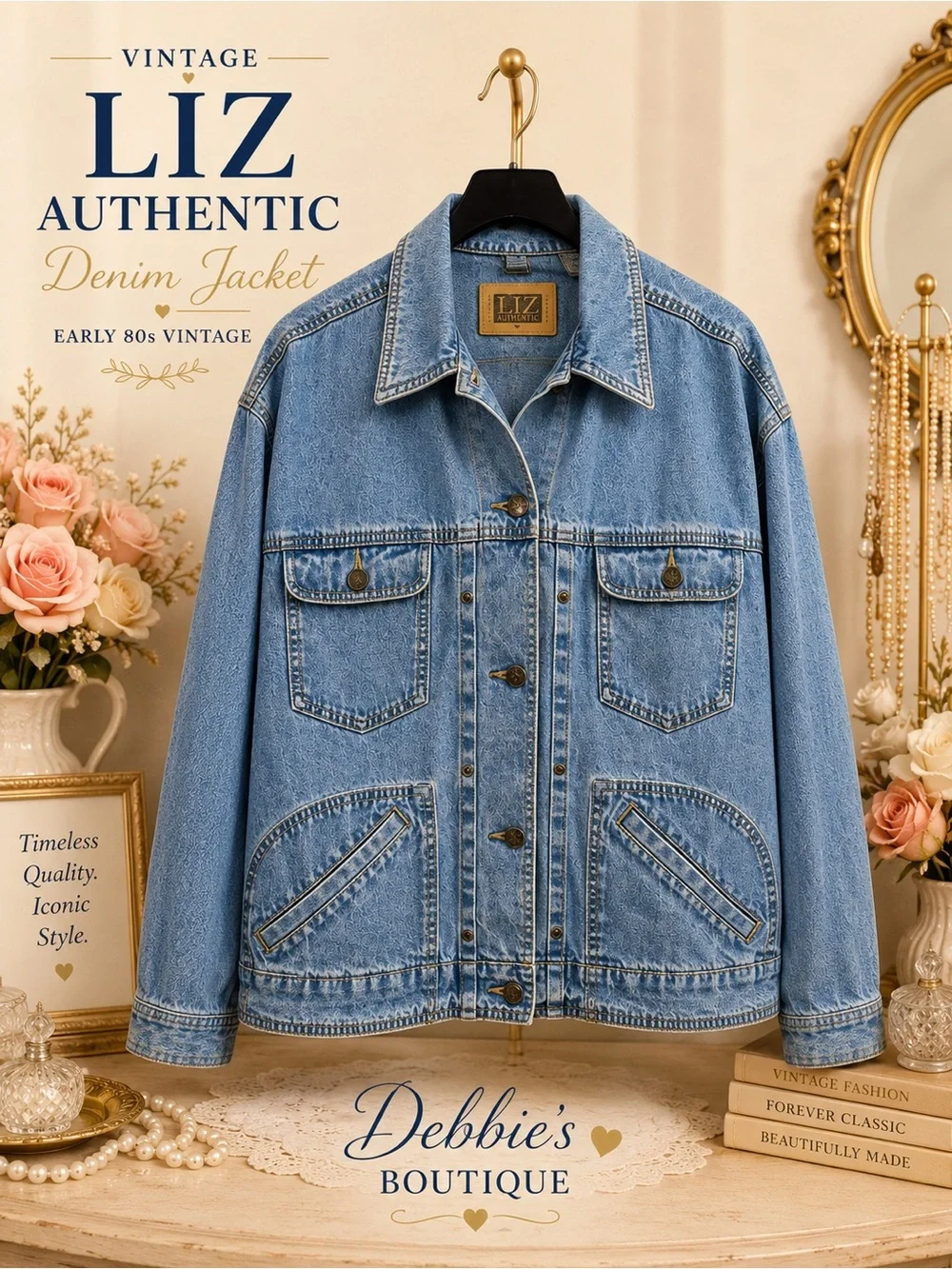 Vintage LIZ Authentic Denim Jacket Large 100% Cotton 80s 90s Oversized